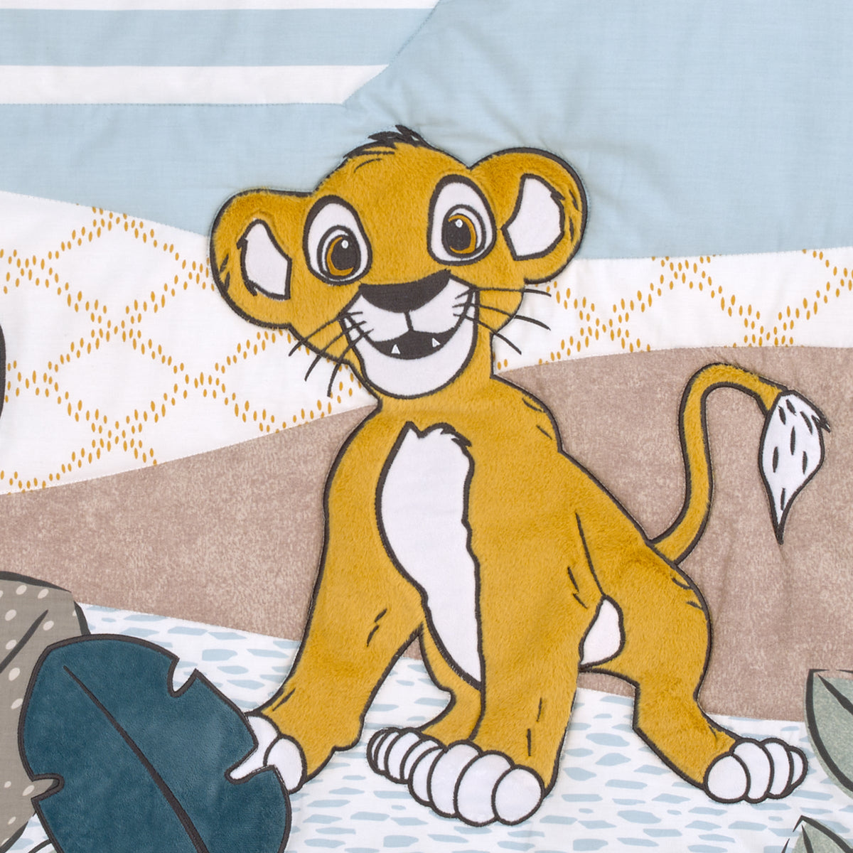 Lion King Blue, Green, Taupe and Gold Simba Future King 3 Piece Nursery Crib Bedding Set - Comforter, Cotton Fitted Crib Sheet, and Crib Skirt