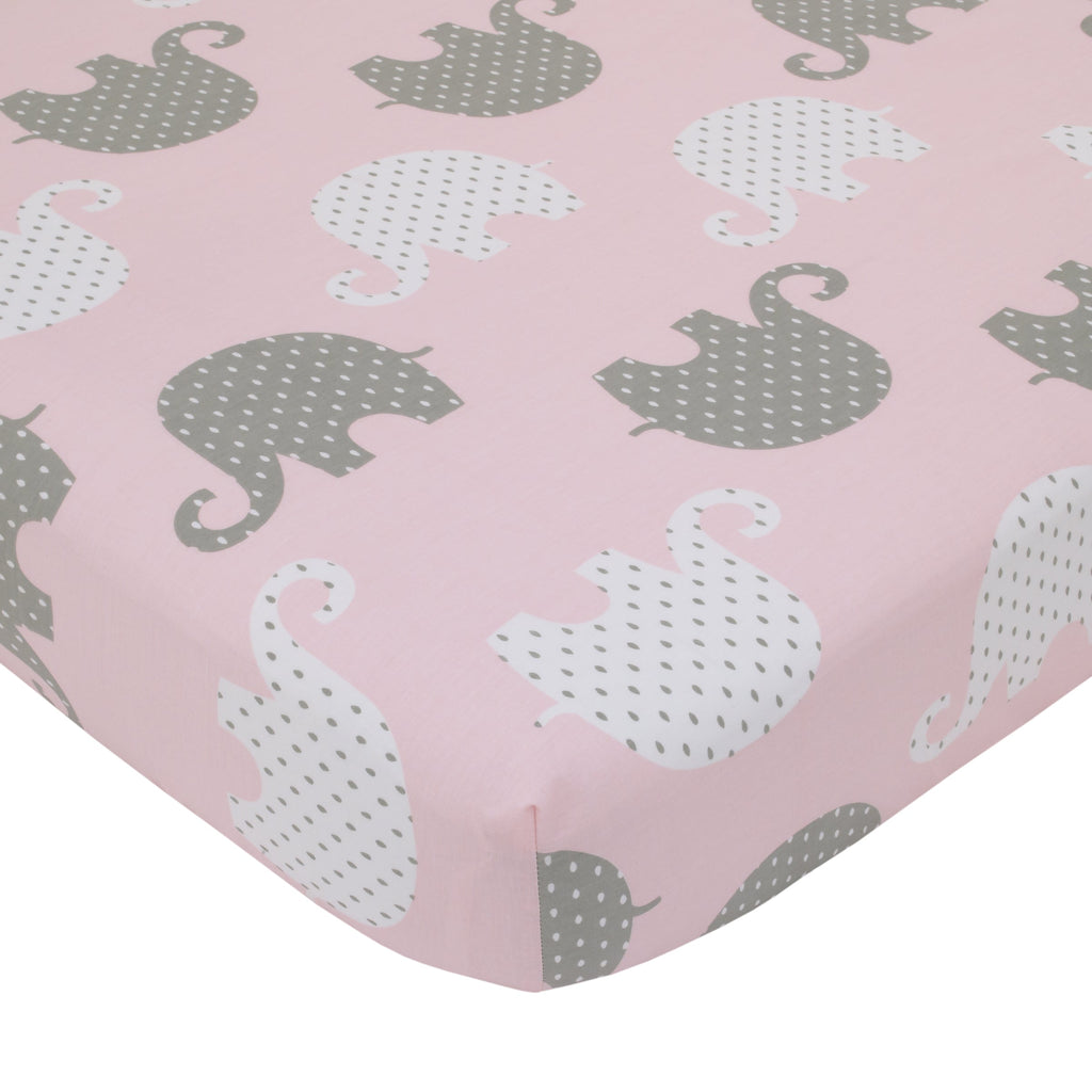NoJo The Dreamer Pink and Grey Elephant 8 Piece Nursery Crib Bedding Set