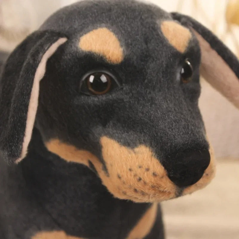 1pc Realistic Black & Tan Plush Dog - Lifelike Puppy Stuffed Animal, Soft Polyester Decorative Pet for Living Room & Bedroom, Gift for Pet Lovers