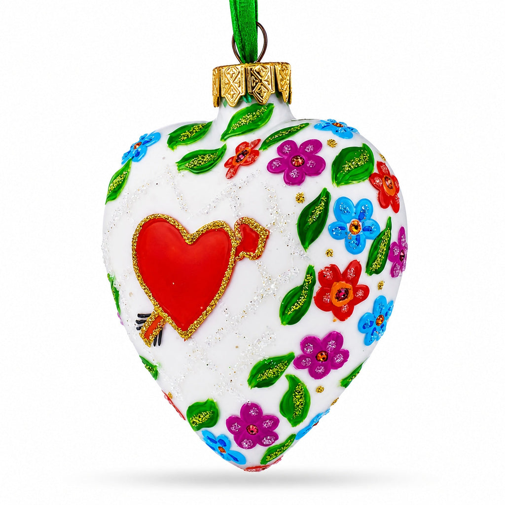 Arrow In Red Heart Valentine's Day Glass Ornament