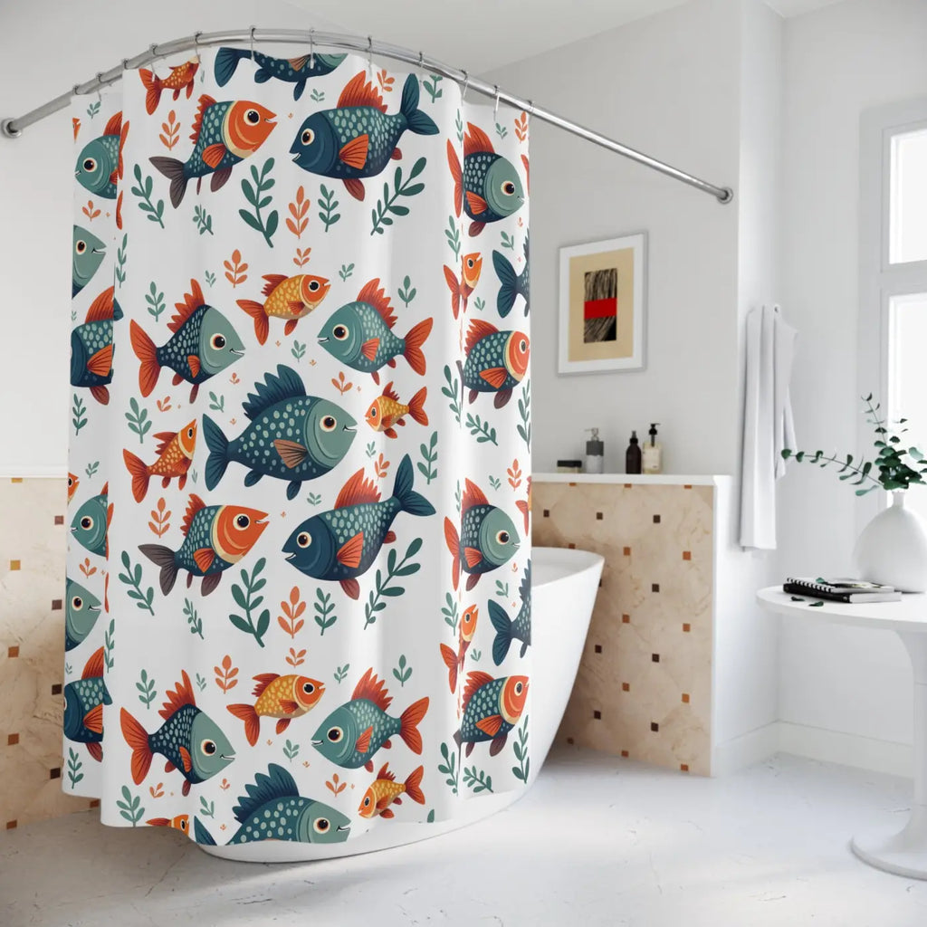 DipaliZ Fish Shower Curtain Underwater Oasis Colorful Fabric