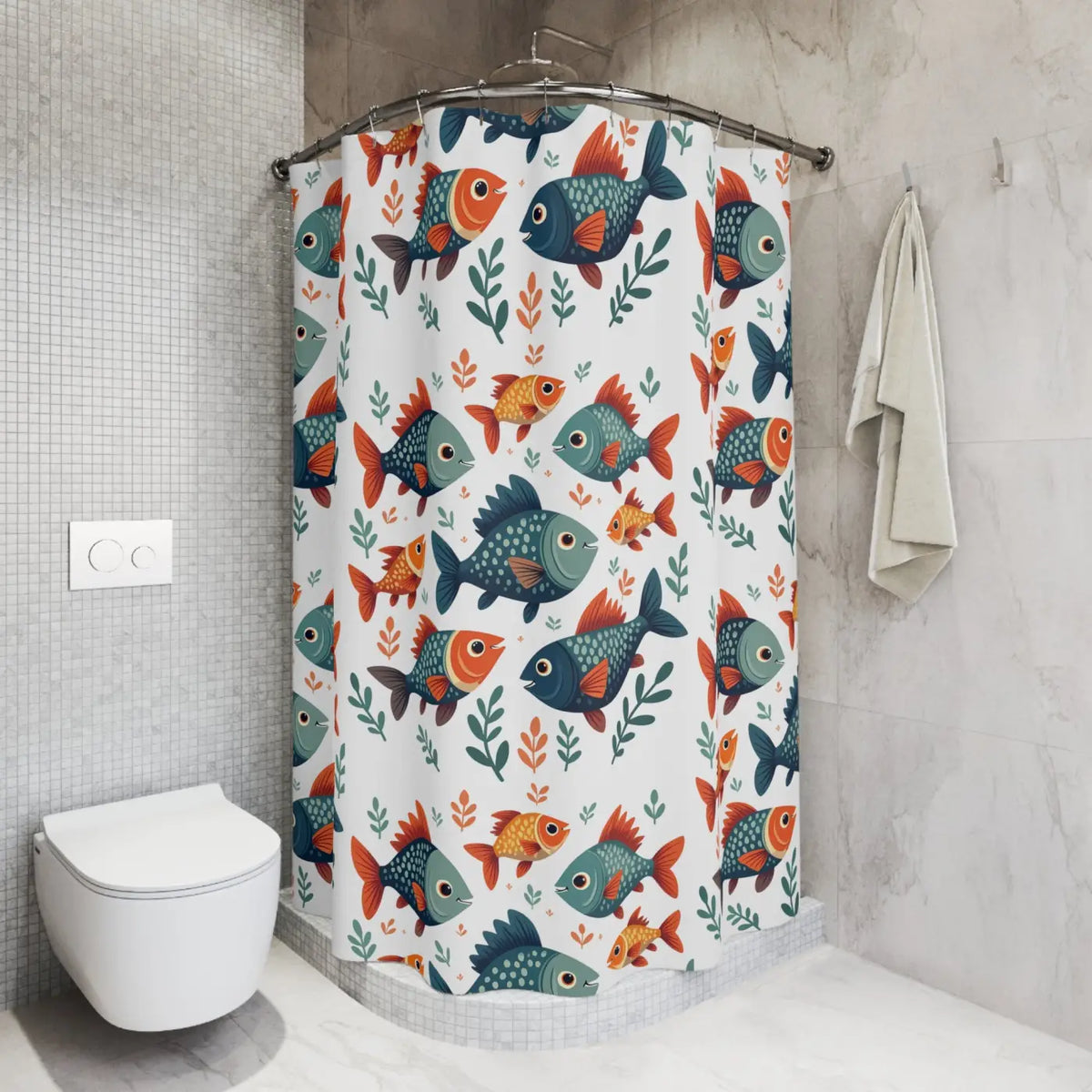 DipaliZ Fish Shower Curtain Underwater Oasis Colorful Fabric