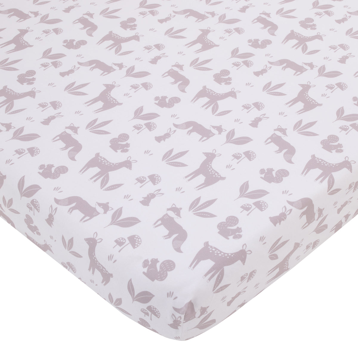 Little Love by NoJo Woodland Meadow Taupe, Sage, and White Deer, Fox, and Hedgehog 3 Piece Nursery Crib Bedding Set - Comforter, Fitted Crib Sheet and Crib Skirt