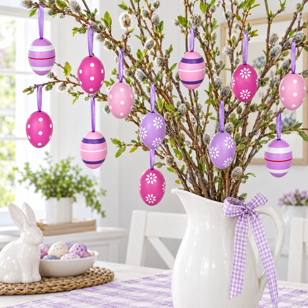 Bag of 12 Miniature Pastel Purple Plastic Easter Egg Ornaments 1.5 Inches