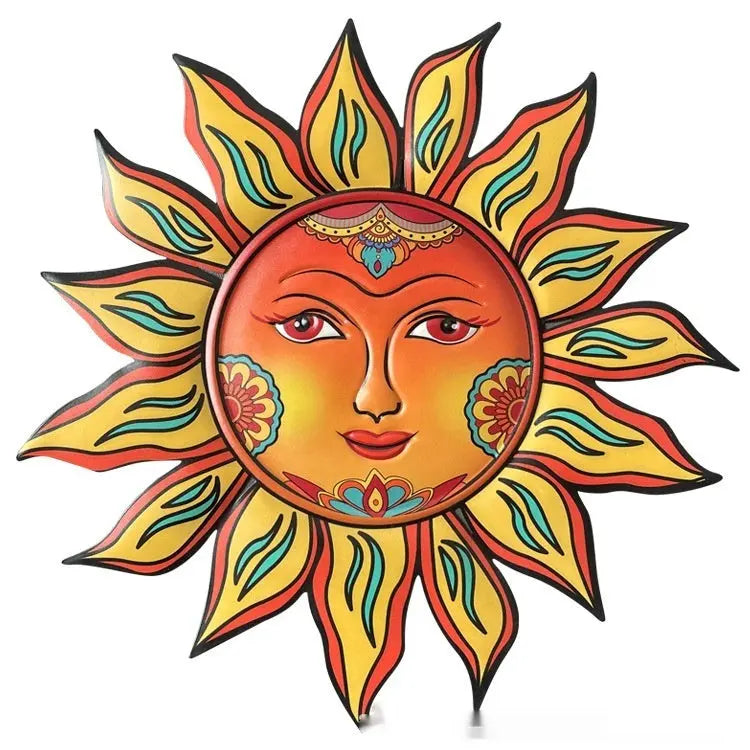 Iron Sun Face Wall Hanging Garden Indoor Living Room Metal Decorative Crafts