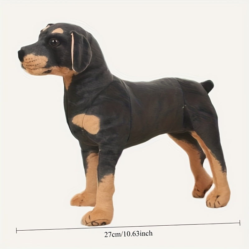 1pc Realistic Black & Tan Plush Dog - Lifelike Puppy Stuffed Animal, Soft Polyester Decorative Pet for Living Room & Bedroom, Gift for Pet Lovers