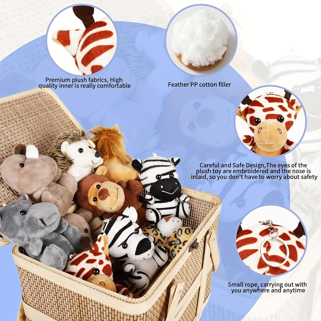 12-Pack Mini Forest Animal Plush Toys — 4.5 in (11 cm) Stuffed Animals, Bulk Party Favors & Gifts, Mixed Colors