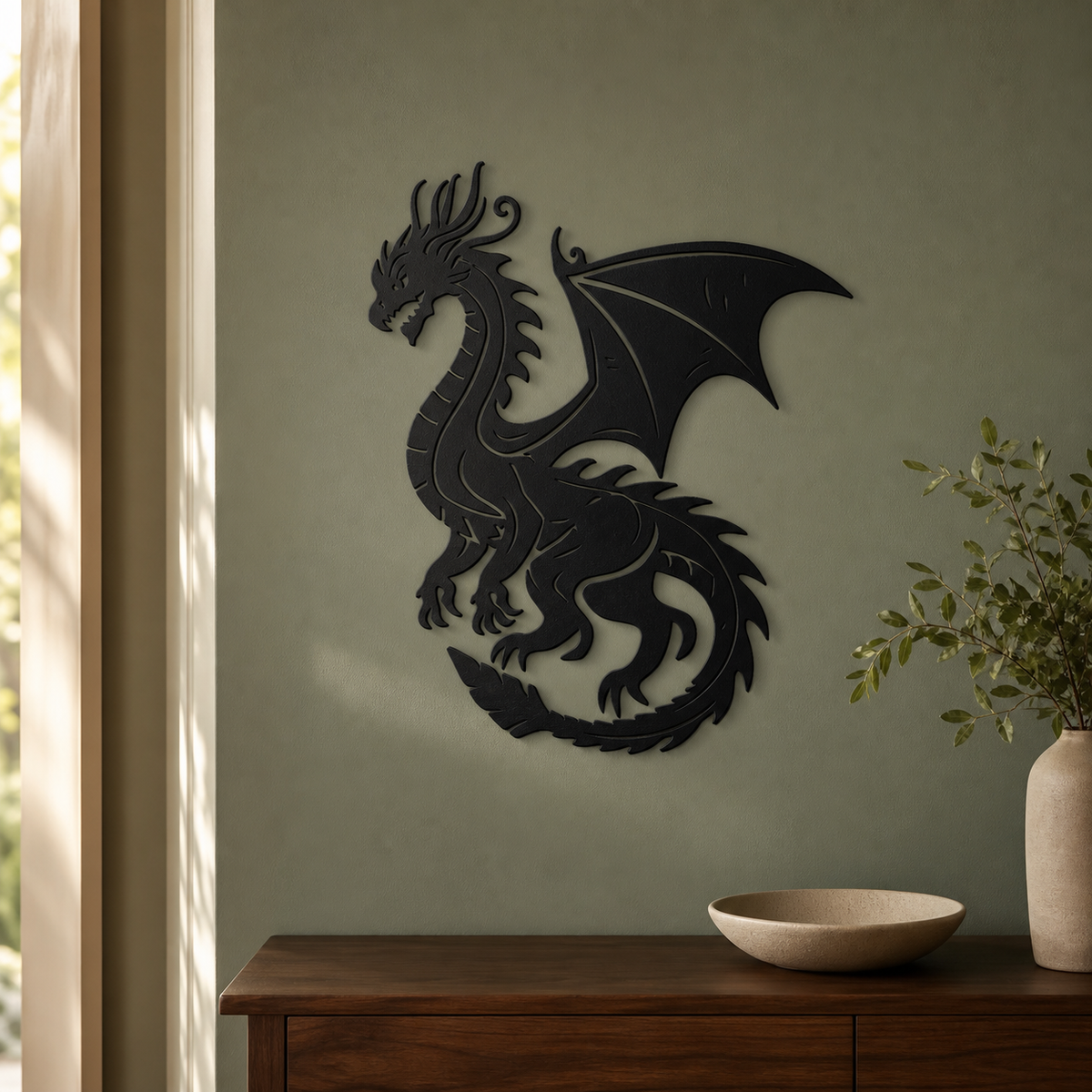 Dragon Wall Art — Winged Dragon Silhouette | 2 Sizes