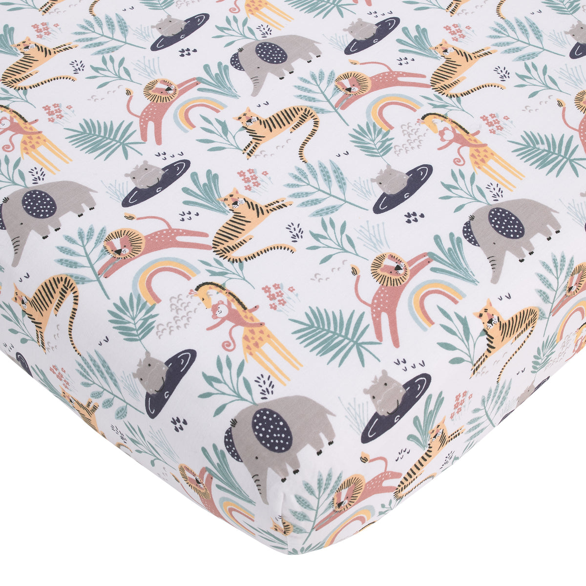 Wild Pals Navy, Gray, and Tan Safari Animals 4 Piece Nursery Crib Bedding Set - Comforter, 100% Cotton Fitted Crib Sheet, Crib Skirt and Nursery Organizer