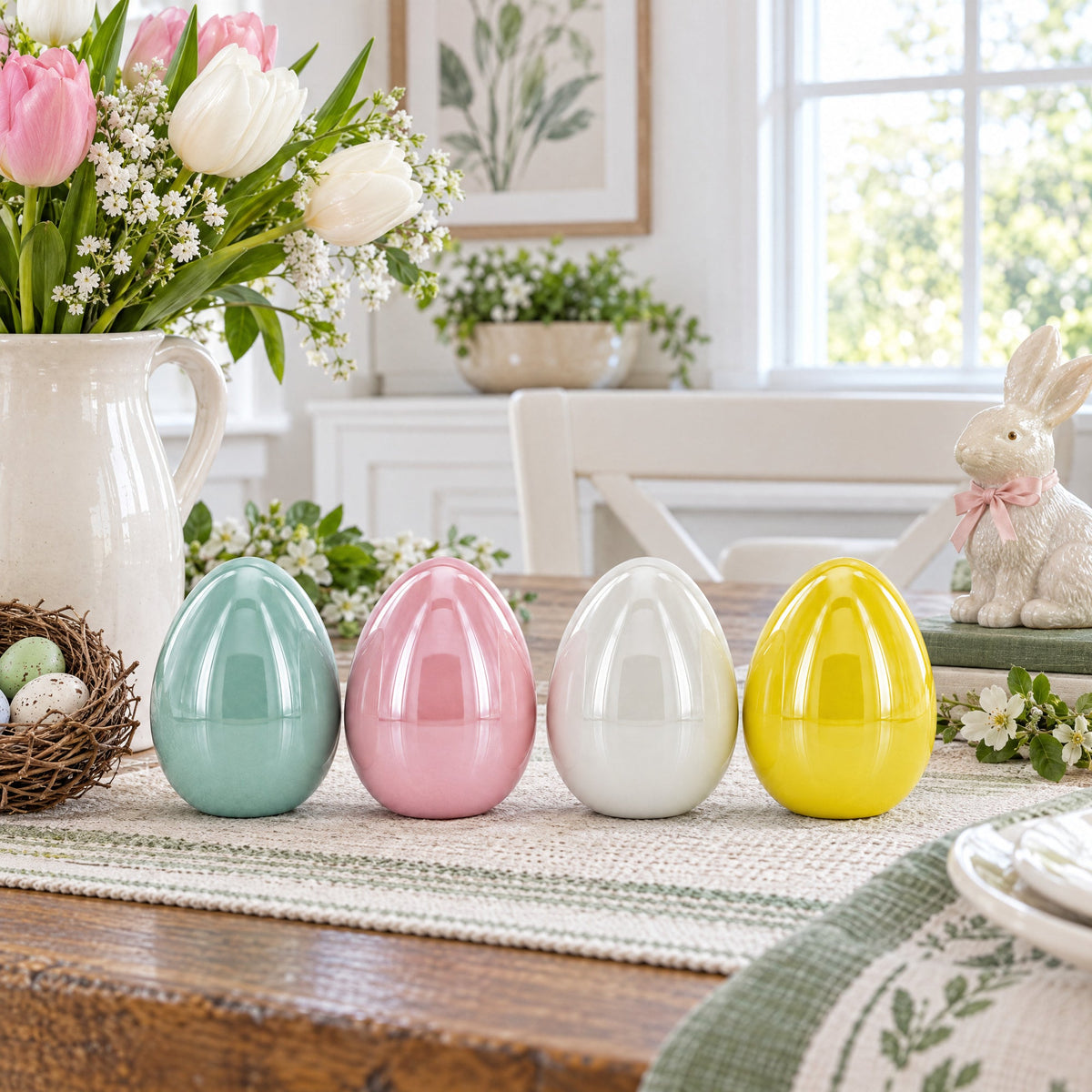 Set of 4 Multicolored Pearlized Ceramic Easter Eggs