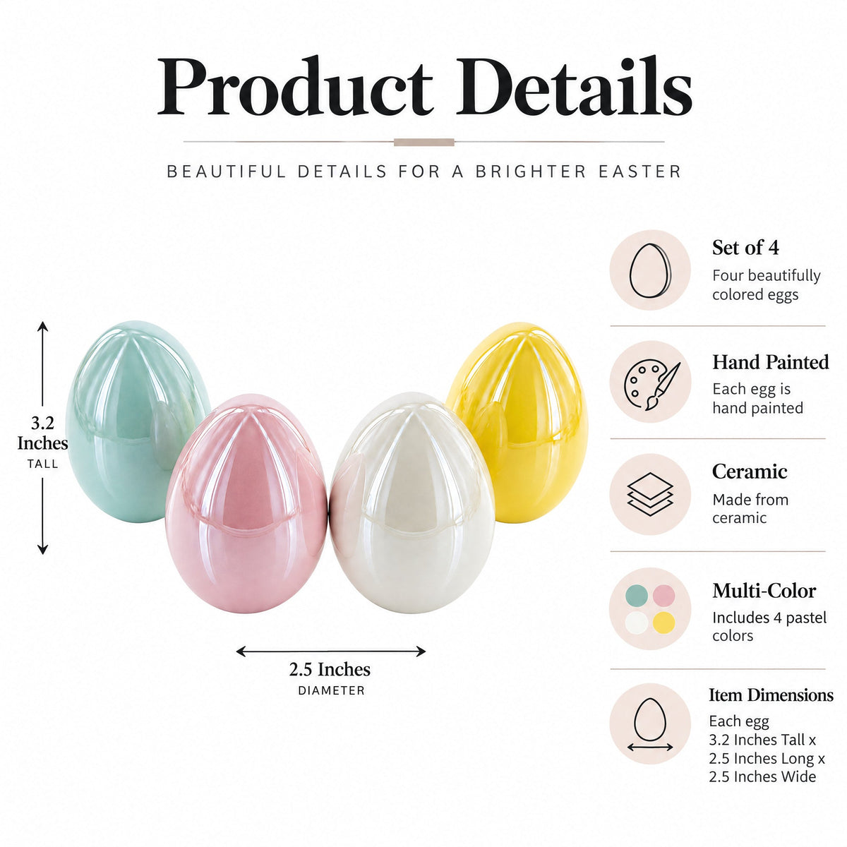 Set of 4 Multicolored Pearlized Ceramic Easter Eggs