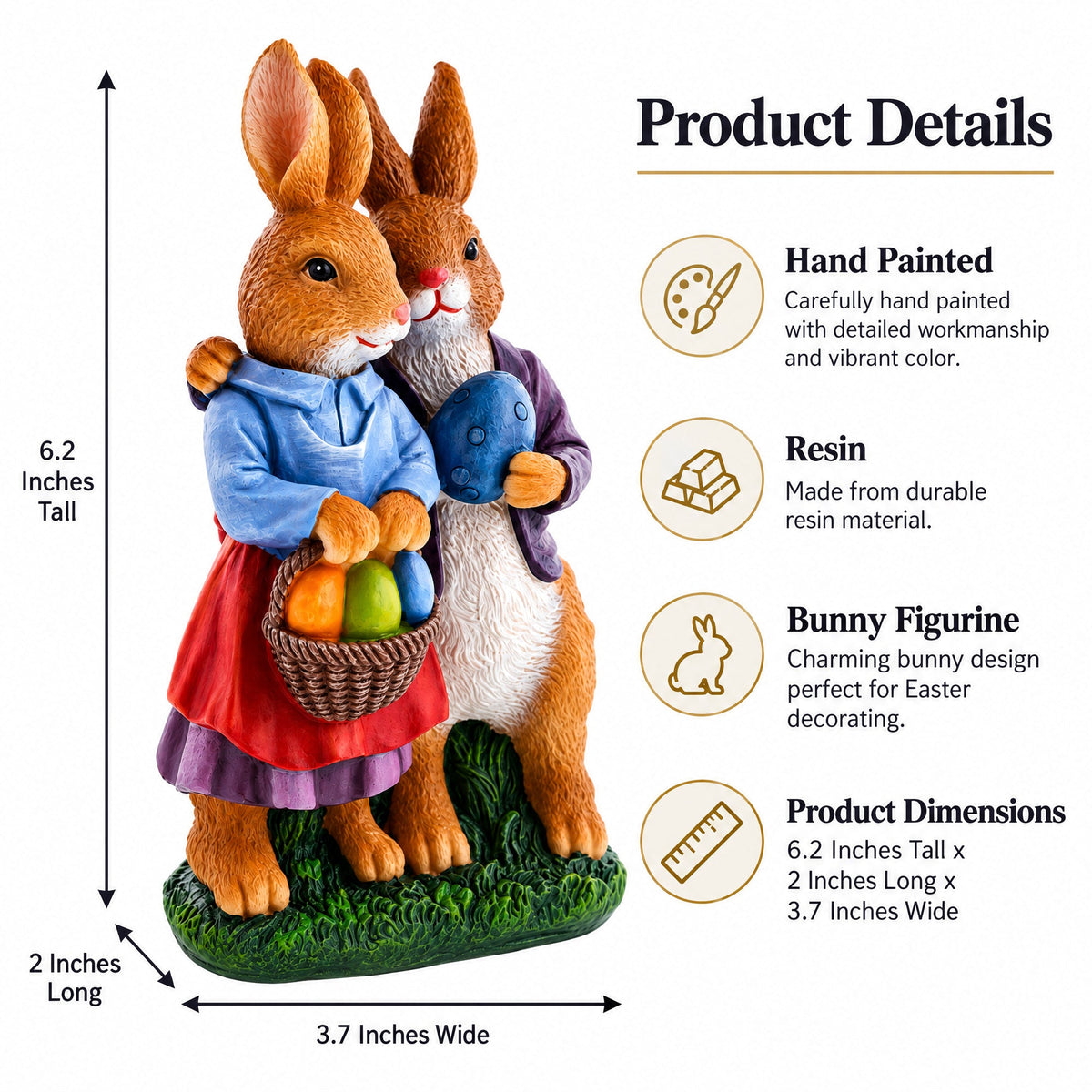 Loving Easter Bunny Pair Figurine With Festive Basket 6.2 Inches Tall