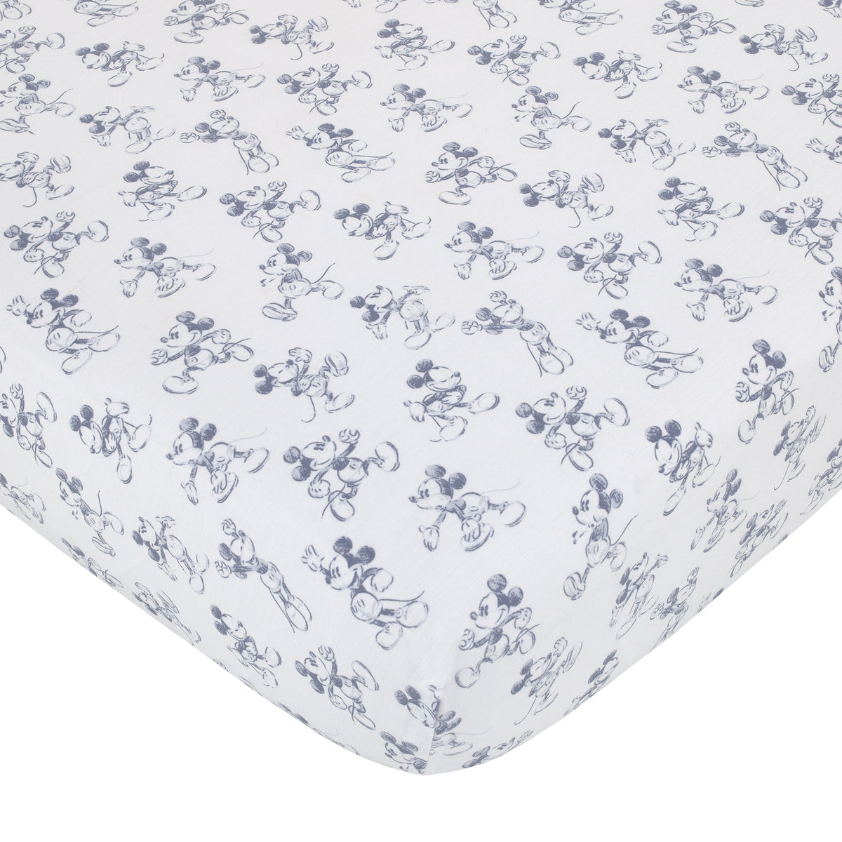 Mickey Mouse - Call Me Mickey Blue, White, and Gray The Adventure Begins Stars and Gingham 3 Piece Nursery Crib Bedding Set - Comforter, 100% Cotton Fitted Crib Sheet, and Crib Skirt