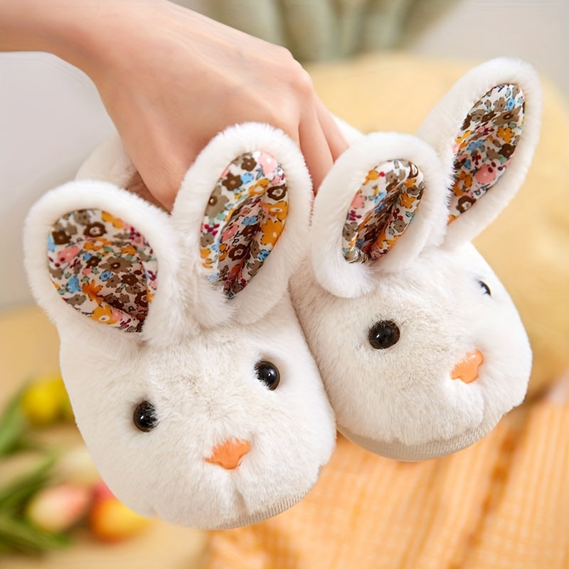 SENMYSAN Kids Bunny Ear Plush Slippers - Cozy Slip-On Indoor House Shoes with Fleece Lining & EVA Sole for Toddlers, Boys & Girls - Pink/Grey/White