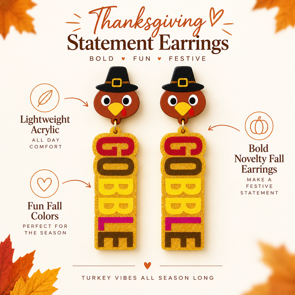 Gobble Turkey Acrylic Thanksgiving Statement Earrings