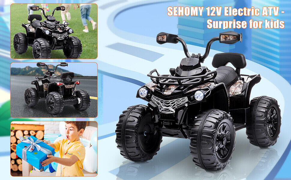 Electric Kids ATV Ride On Car with Music and LED Lights - Black 4-Wheeler for Outdoor Fun
