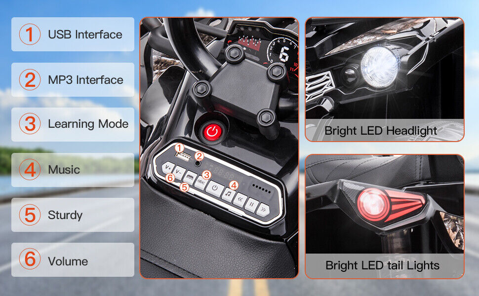 Electric Kids ATV Ride On Car with Music and LED Lights - Black 4-Wheeler for Outdoor Fun