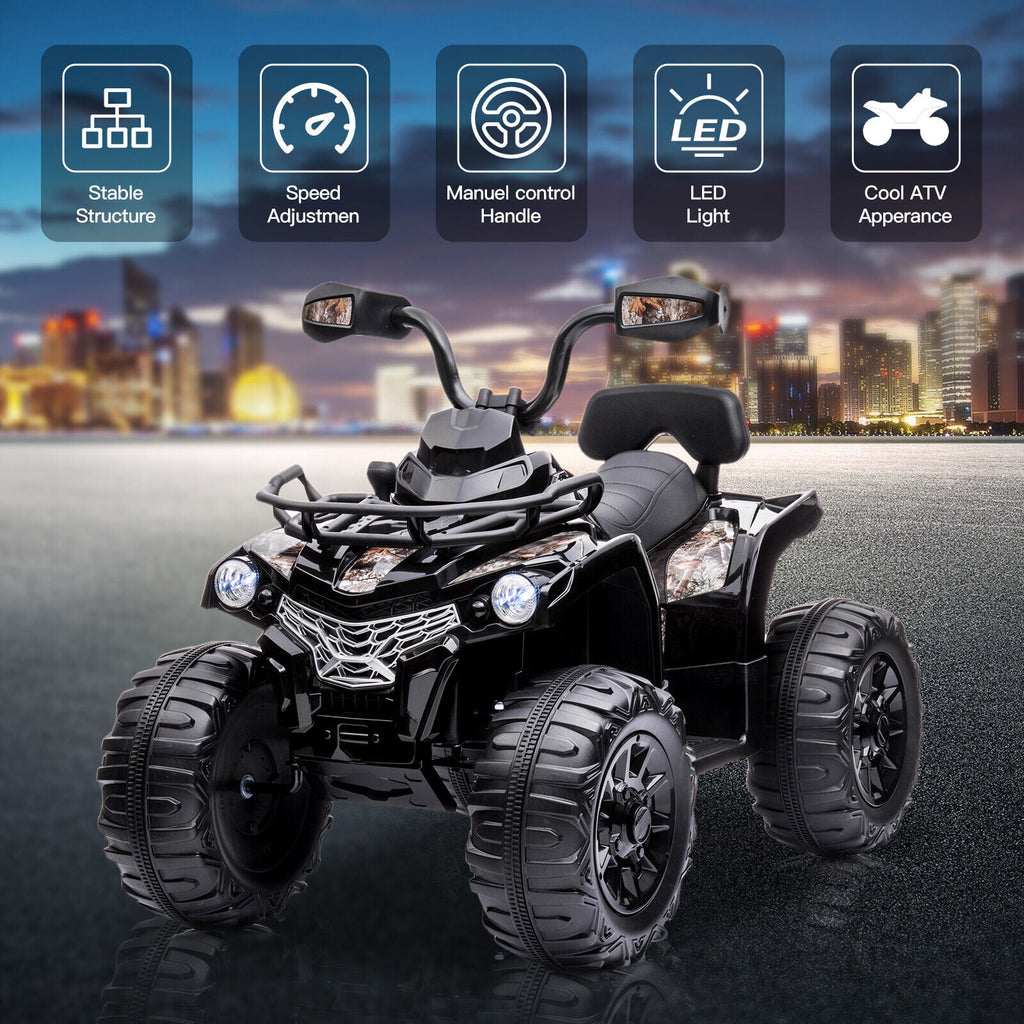 Electric Kids ATV Ride On Car with Music and LED Lights - Black 4-Wheeler for Outdoor Fun