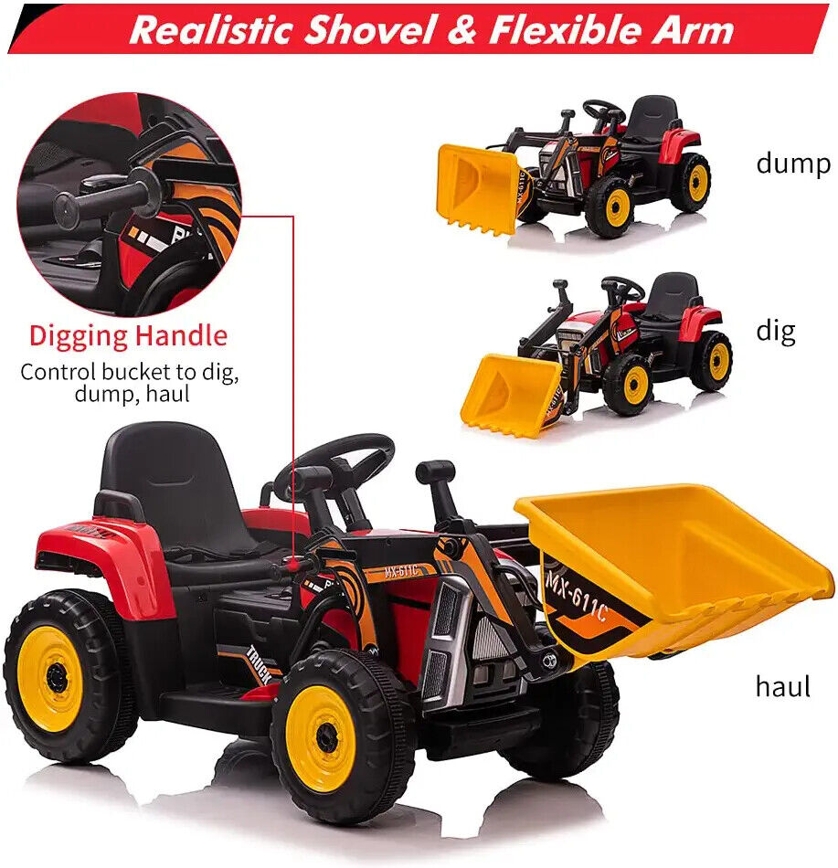 3-Speed Kids Ride-On Excavator with Music and Tractor Design for Outdoor Fun