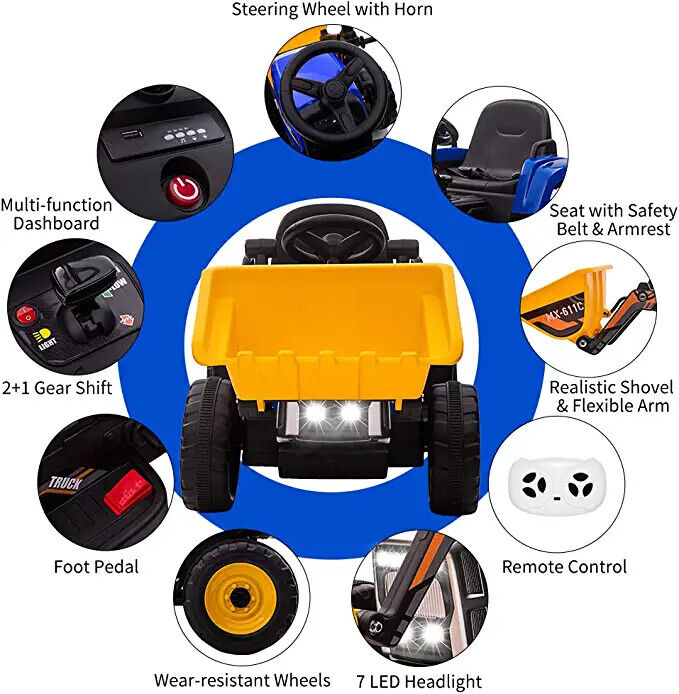 3-Speed Kids Ride-On Excavator with Music and Tractor Design for Outdoor Fun