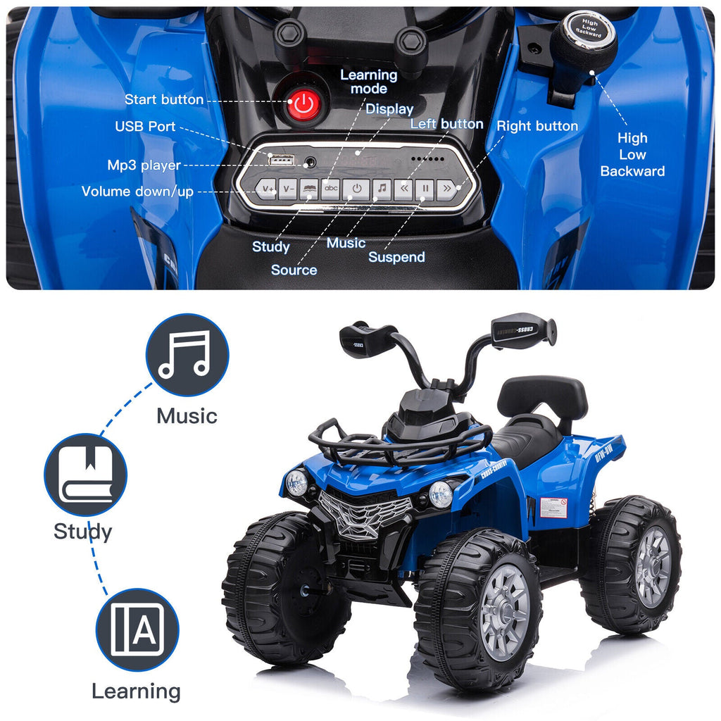 Electric Kids ATV Ride On Car with Music and LED Lights - Black 4-Wheeler for Outdoor Fun