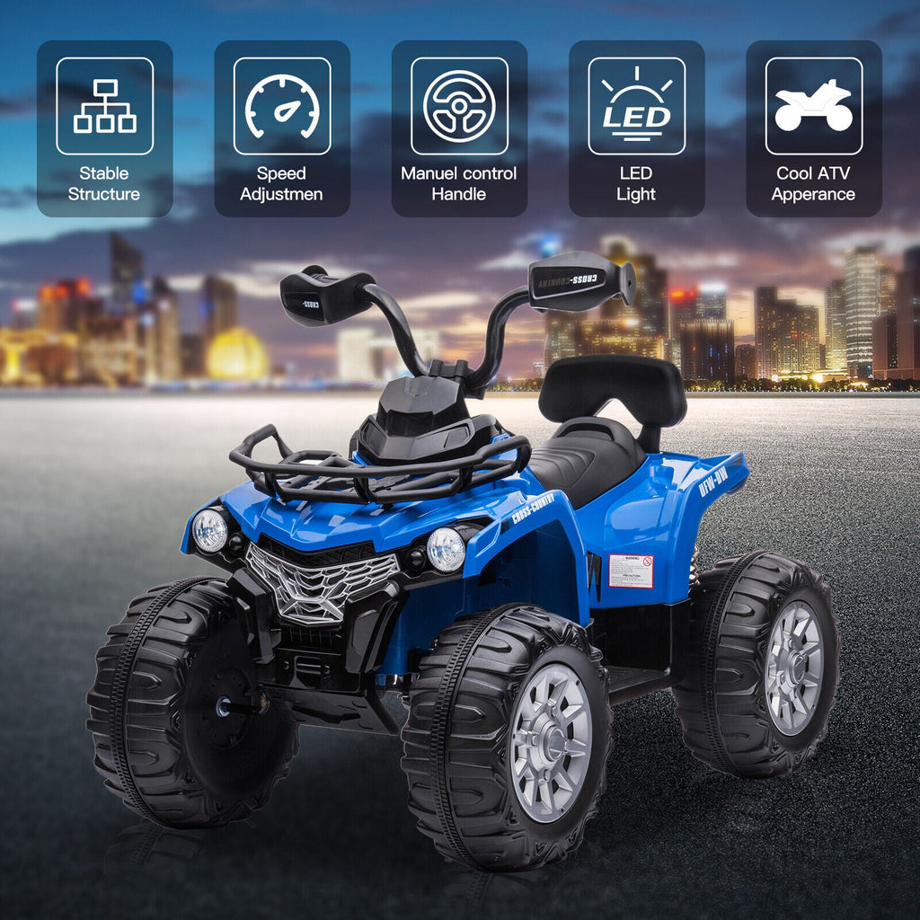 Electric Kids ATV Ride On Car with Music and LED Lights - Black 4-Wheeler for Outdoor Fun