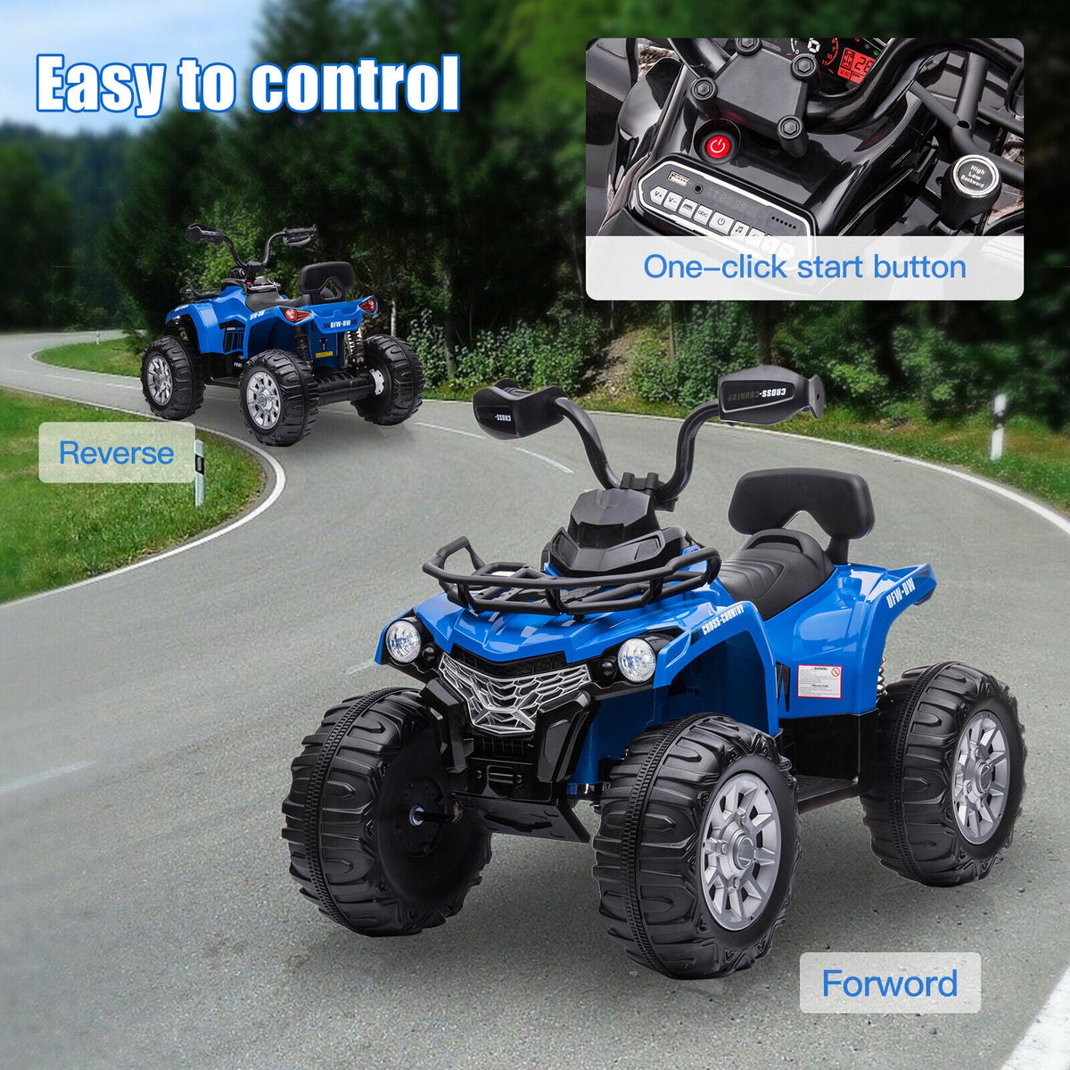 Electric Kids ATV Ride On Car with Music and LED Lights - Black 4-Wheeler for Outdoor Fun