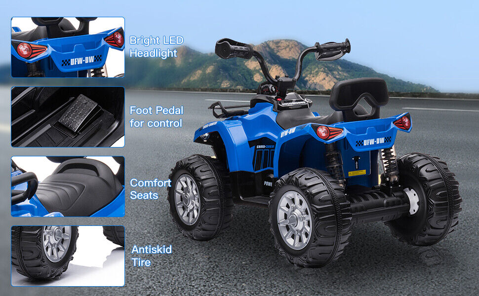 Electric Kids ATV Ride On Car with Music and LED Lights - Black 4-Wheeler for Outdoor Fun