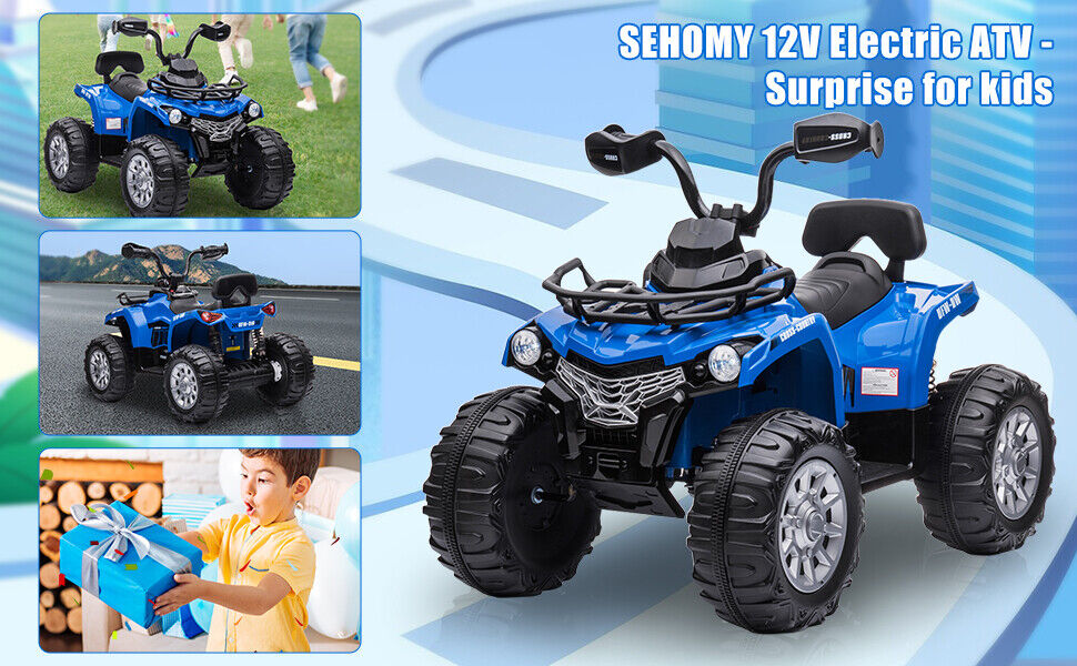 Electric Kids ATV Ride On Car with Music and LED Lights - Black 4-Wheeler for Outdoor Fun