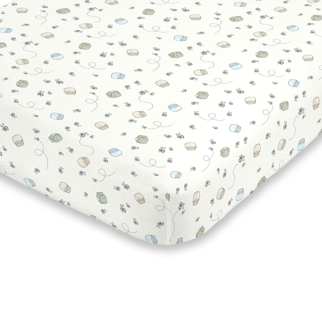 Disney Winnie the Pooh Classic Pooh Ivory, Blue, Sage, Tan Storybook 6 Piece Nursery Crib Bedding Set - Comforter, 2 Fitted Crib Sheets, Dust Ruffle, Baby Blanket, Changing Pad Cover