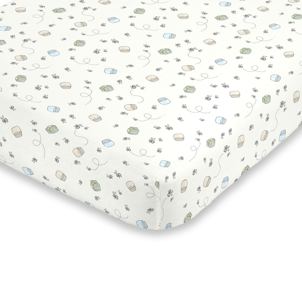 Disney Winnie the Pooh Classic Pooh Ivory, Blue, Sage, Tan Storybook 6 Piece Nursery Crib Bedding Set - Comforter, 2 Fitted Crib Sheets, Dust Ruffle, Baby Blanket, Changing Pad Cover