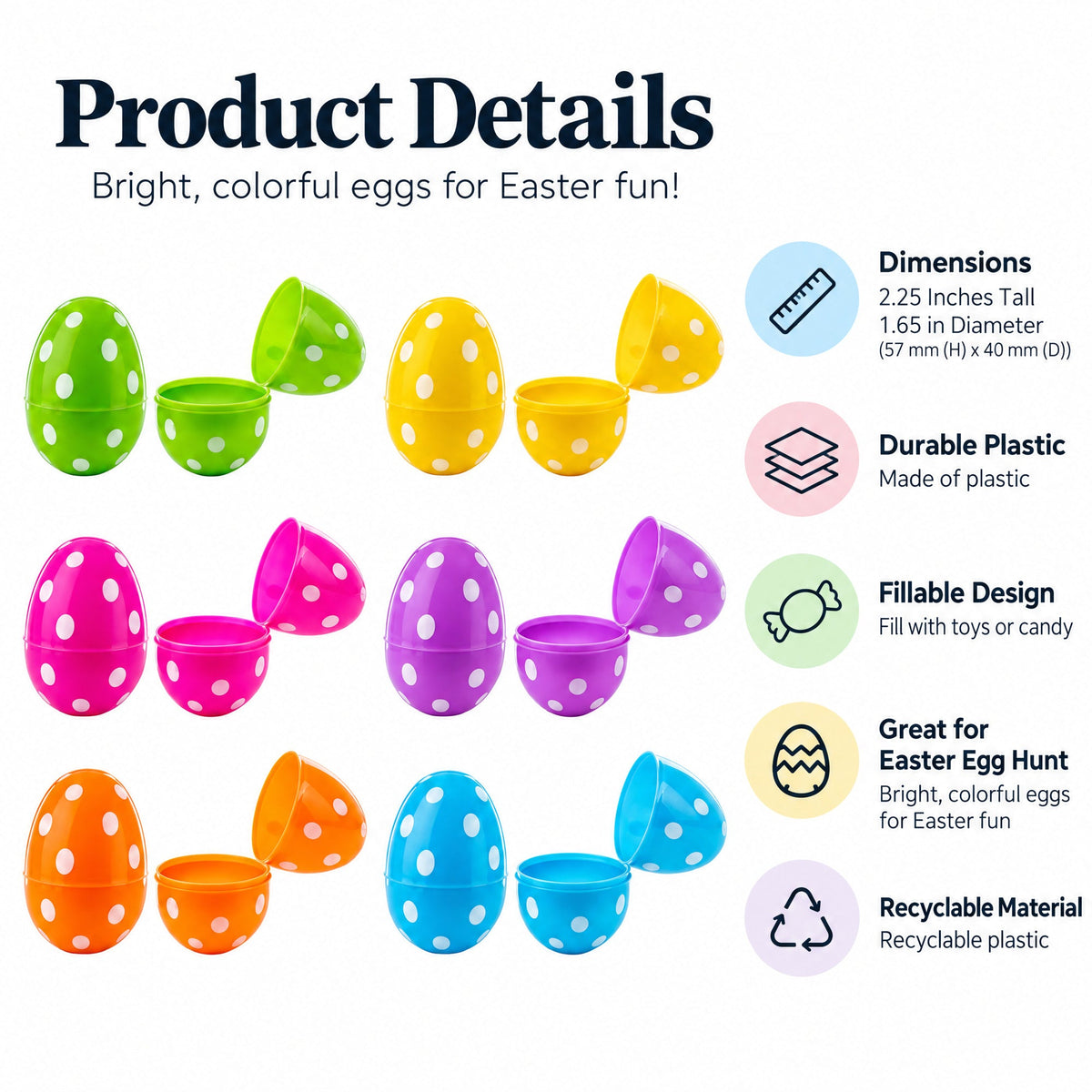 Set of 24 Polka Dot Plastic Easter Eggs