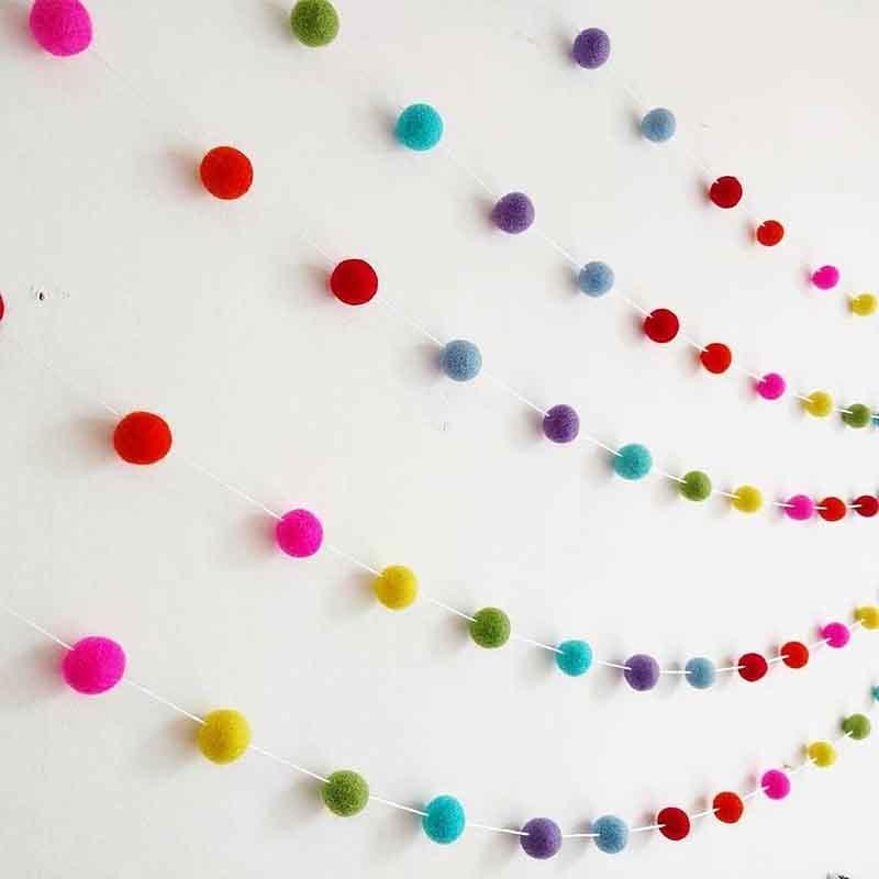 Felt Ball String Ornament Girls Room Decor Hair Ball Hanging Garland Handmade Pendant  For Nursery Decor Garland Pom Nordic Style Kids Decoration For Wall Christmas Tree Decoration