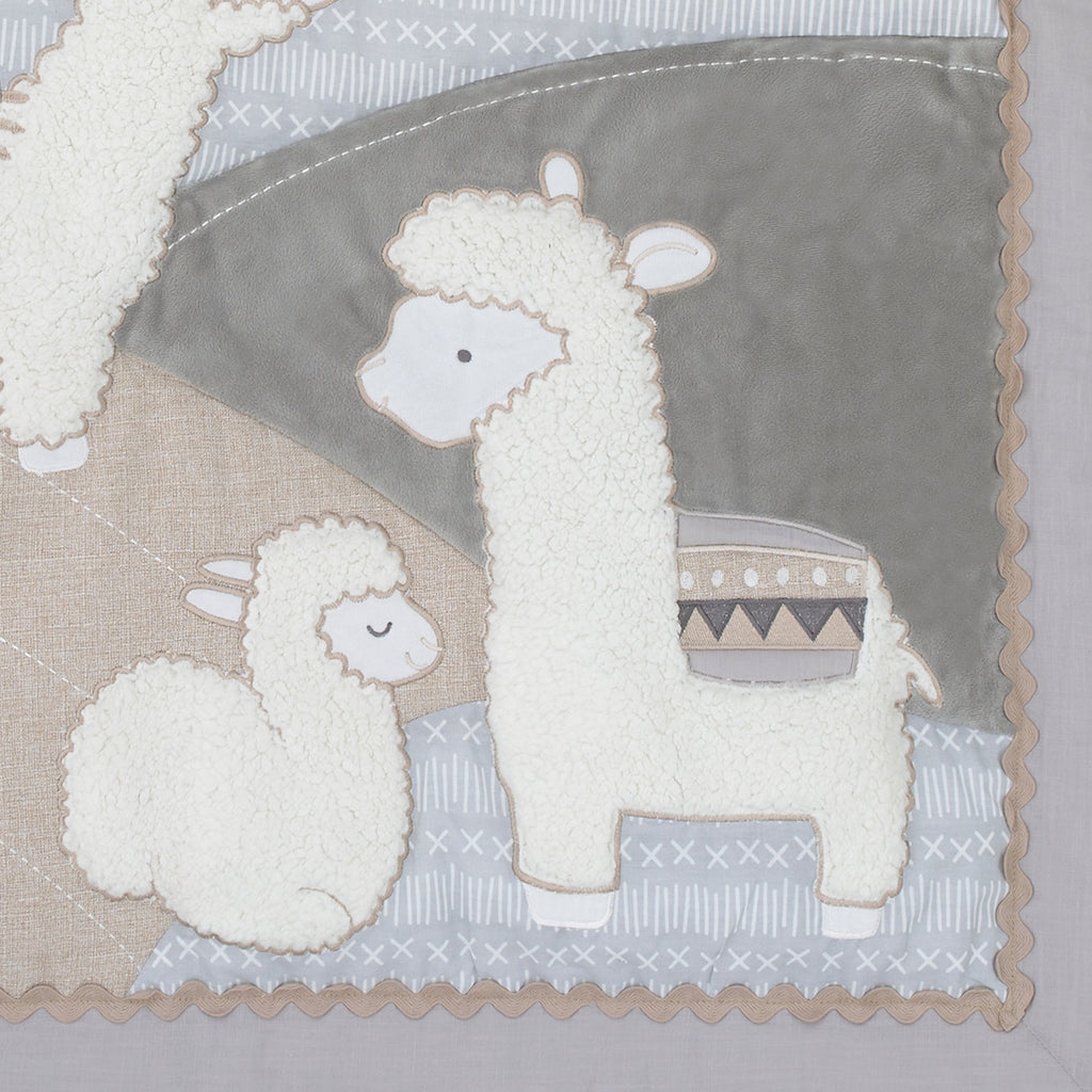 Mama's Little Llama Grey, White and Charcoal 4 Piece Nursery Crib Bedding Set - Comforter, Crib Sheet, Dust Ruffle and Nursery Organizer