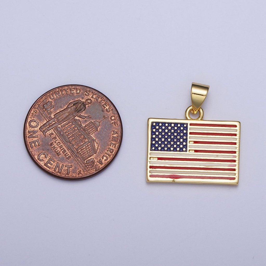 Gold American Flag Pendant, 4th of July Independence Day USA Charm For Jewelry Making | X-468