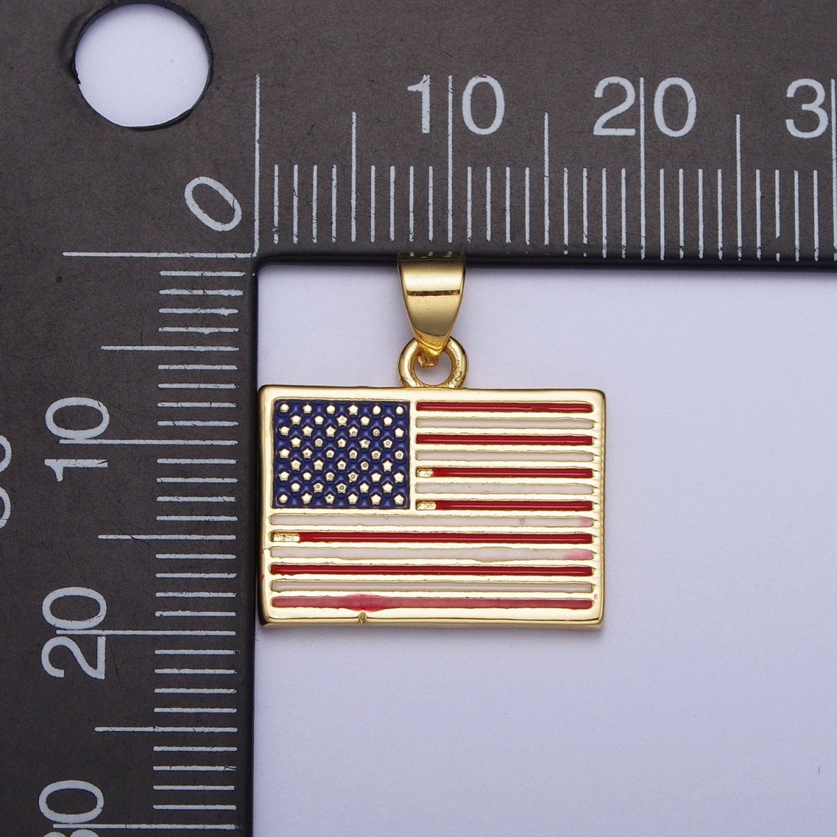 Gold American Flag Pendant, 4th of July Independence Day USA Charm For Jewelry Making | X-468