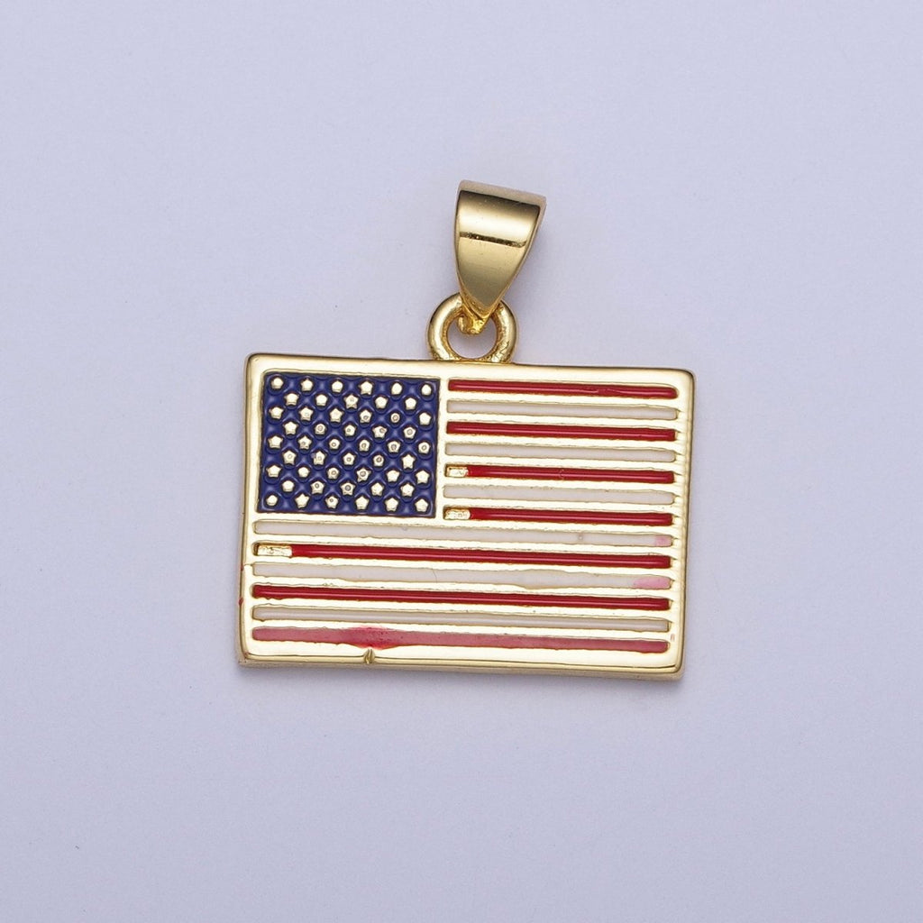 Gold American Flag Pendant, 4th of July Independence Day USA Charm For Jewelry Making | X-468
