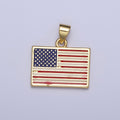 Gold American Flag Pendant, 4th of July Independence Day USA Charm For Jewelry Making | X-468