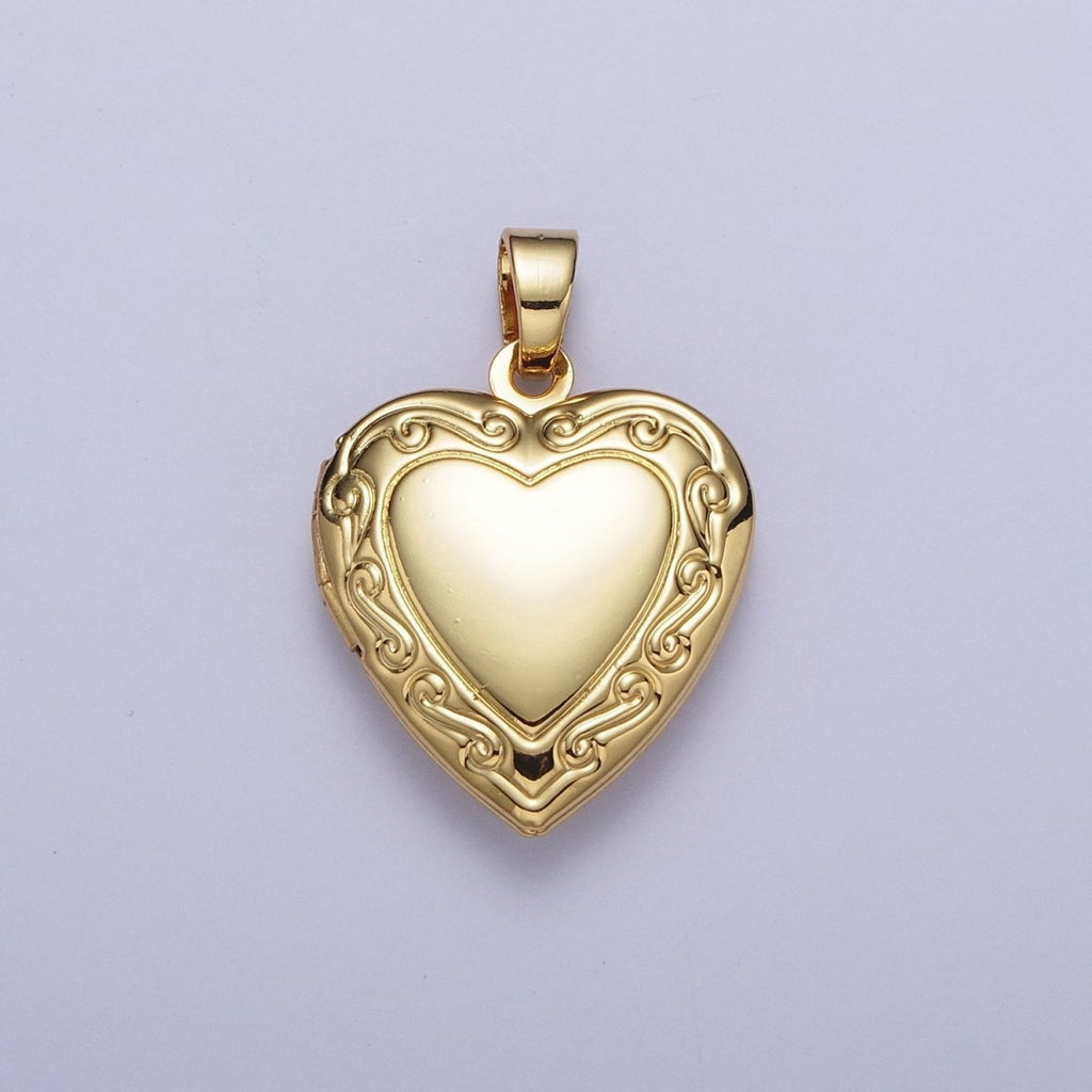 Gold Engraved Decorative Cravings Heart Love Locket Pendant For Valentines Romantic Jewelry | X-678