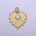 Gold Filled Radial Heart Charm Necklace, Opal Sunburst Gold Token Pendant, Dainty Heart Love Valentine Gift Necklace Supply N-395