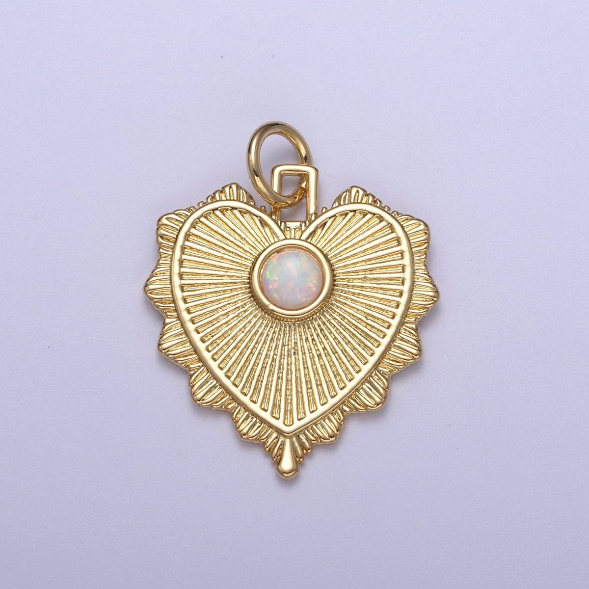 Gold Filled Radial Heart Charm Necklace, Opal Sunburst Gold Token Pendant, Dainty Heart Love Valentine Gift Necklace Supply N-395