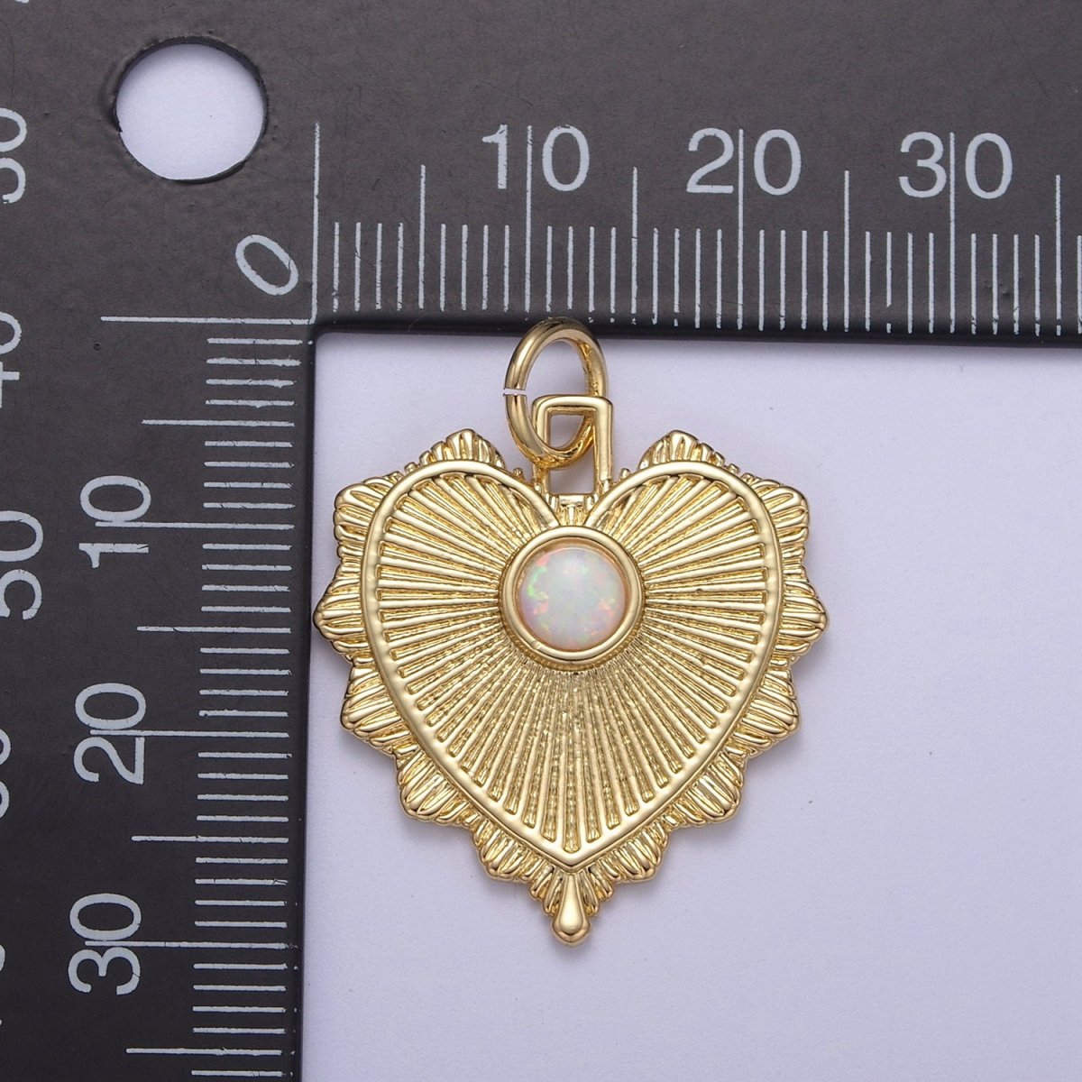 Gold Filled Radial Heart Charm Necklace, Opal Sunburst Gold Token Pendant, Dainty Heart Love Valentine Gift Necklace Supply N-395