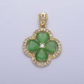 Gold Green Quatrefoil Lucky Clover Micro Paved CZ Pendant For St. Patrick's Day Jewelry Making | X-541