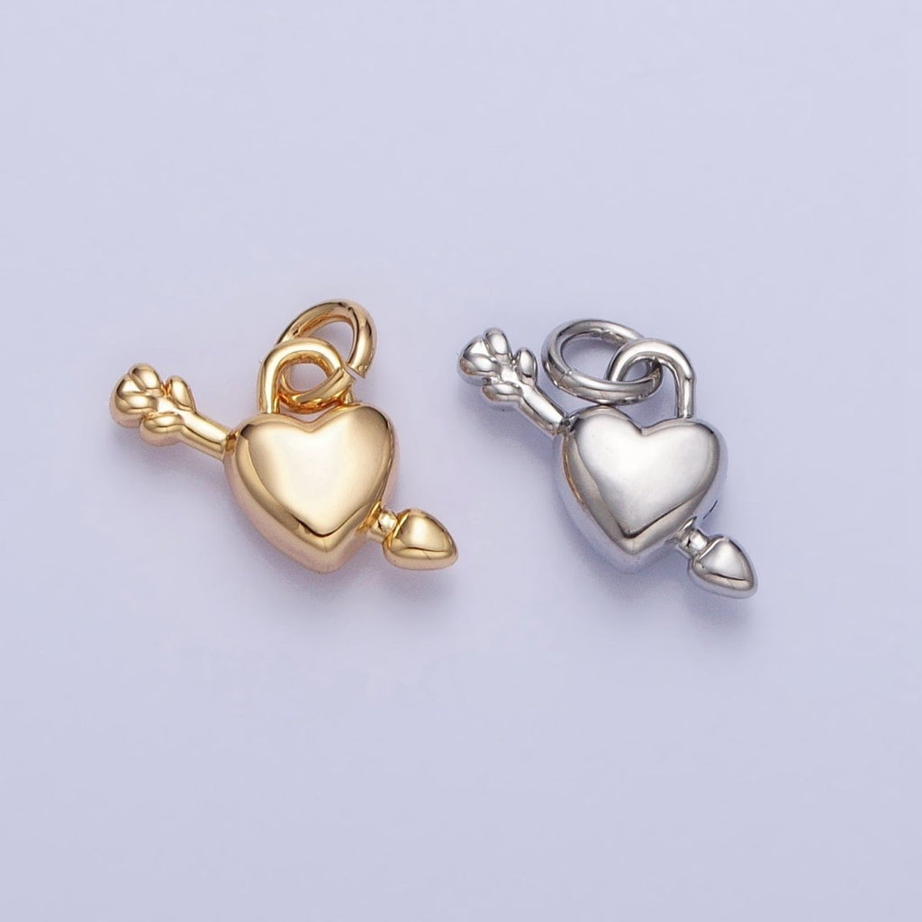 Gold, Silver Arrowed Heart Lock Valentine Mini Puffed Add-On Charm | AC707 AC708