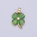 Green Quatrefoil Lucky Clover Gold Cubic Zirconia Pendant Jewelry Component For Saint Patrick Day | X-674