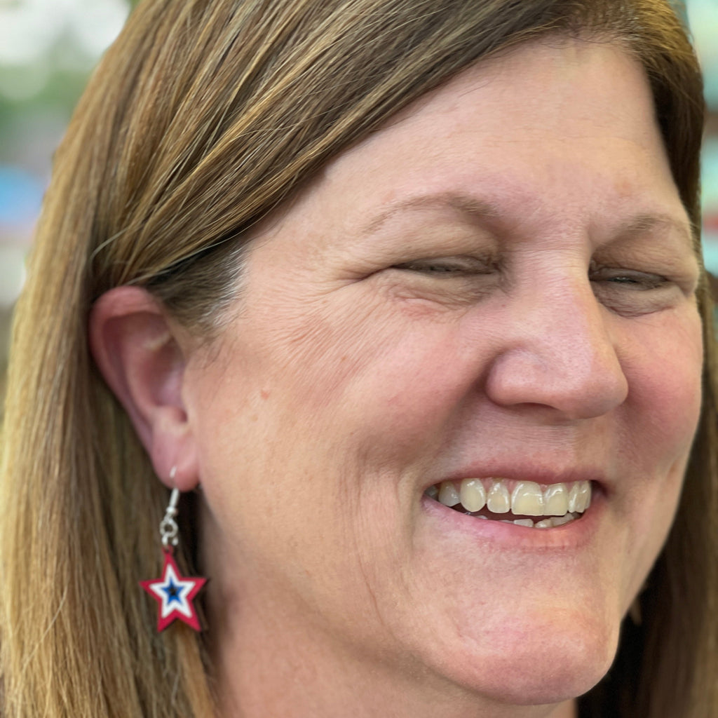 USA Stars Wooden Earrings | Patriotic American Flag Jewelry