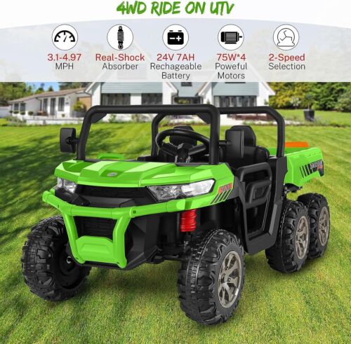 Hikole 24V 2-Seater Battery-Powered Kids Ride On Tractor with Dump Bed and RC Control