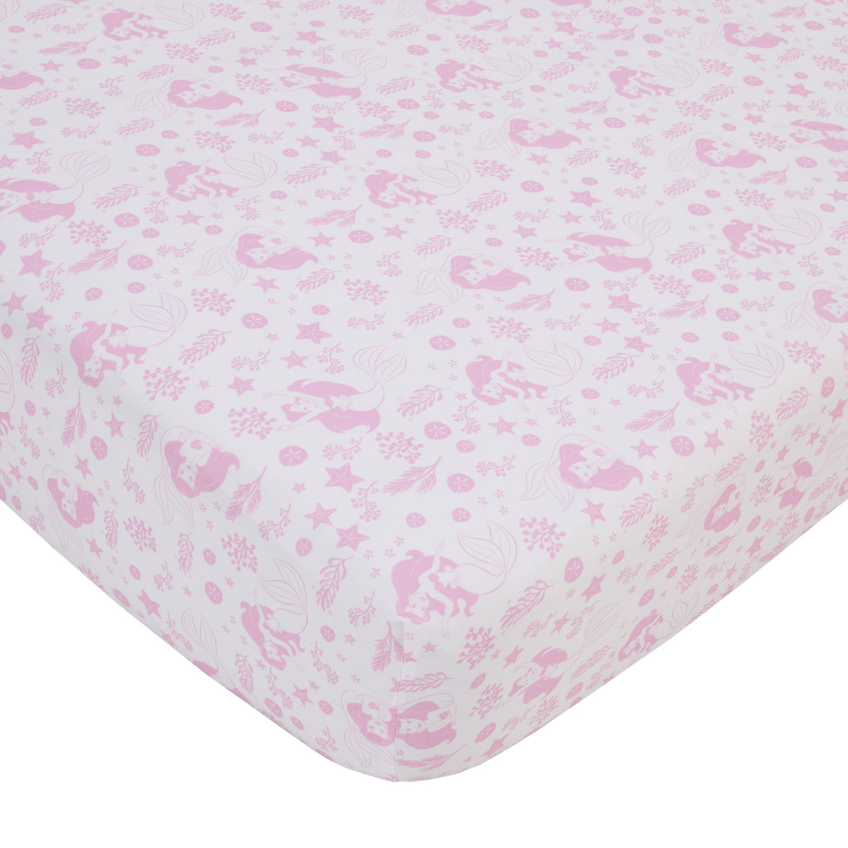 The Little Mermaid Pink, Aqua, and Coral Ariel Cute by Nature 4 Piece Nursery Crib Bedding Set - Comforter, Fitted Crib Sheet, Changing Pad Cover, and Crib Skirt