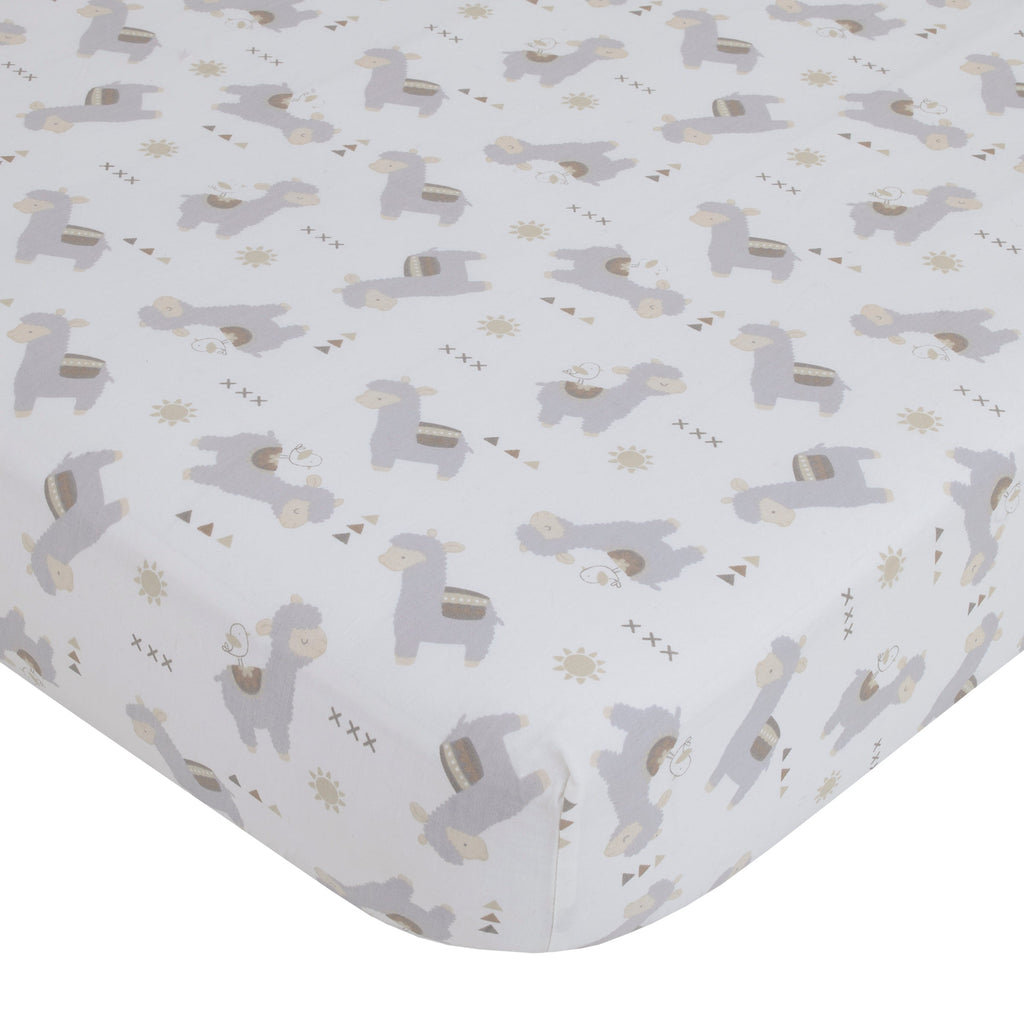 Mama's Little Llama Grey, White and Charcoal 4 Piece Nursery Crib Bedding Set - Comforter, Crib Sheet, Dust Ruffle and Nursery Organizer