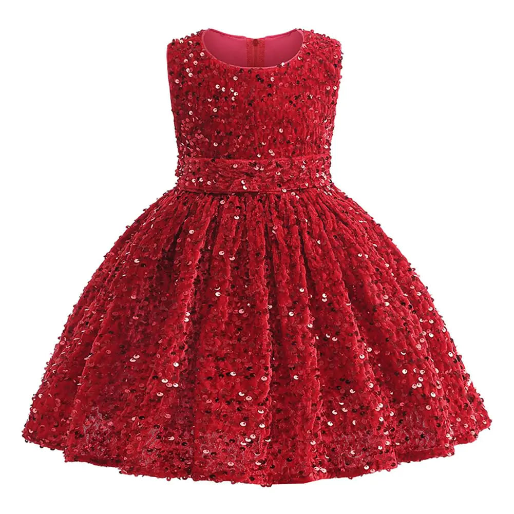 IDOPIP Flower Girls Sequin Velvet Tutu Dress for Kids-Baby First Christmas Birthday Wedding Party-First Communion Dresses-Little Princess Pageant Formal Valentines Bowknot Gown-Red 5-6 Years - # GIAA211710022